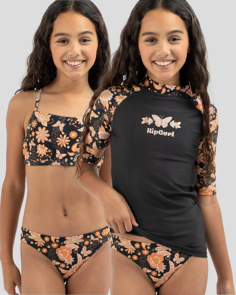 Rip Curl Girls' Sun Catcher Short Sleeve 3 Piece Rash Vest Set 3 Rip Curl Girls' Sun Catcher Short Sleeve 3 Piece Rash Vest Set
